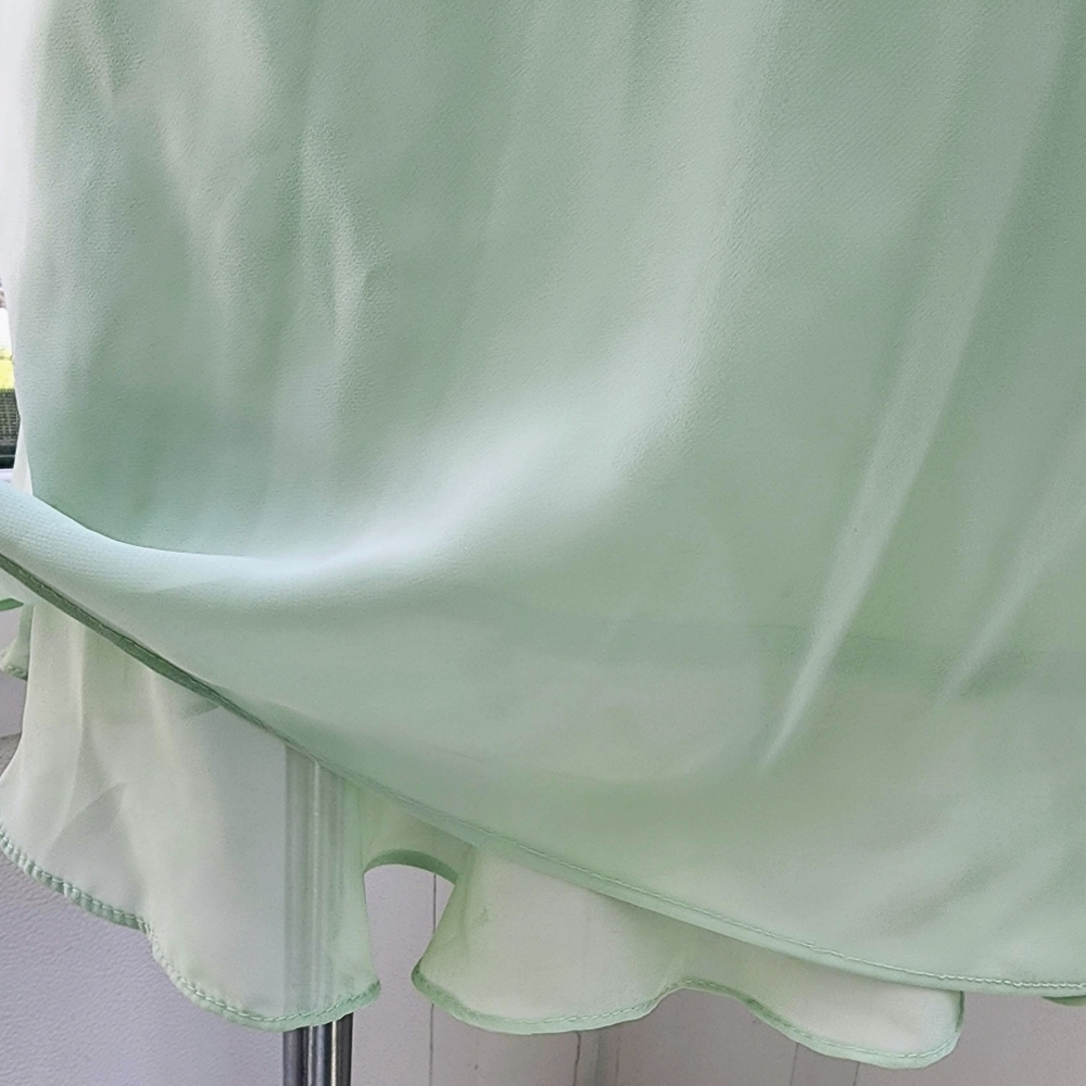 Top/skirt Mint Green 2 Piece Pleated Ruffle Chiffon Jewel Pin Top & Midi Skirt - Picture 13 of 15